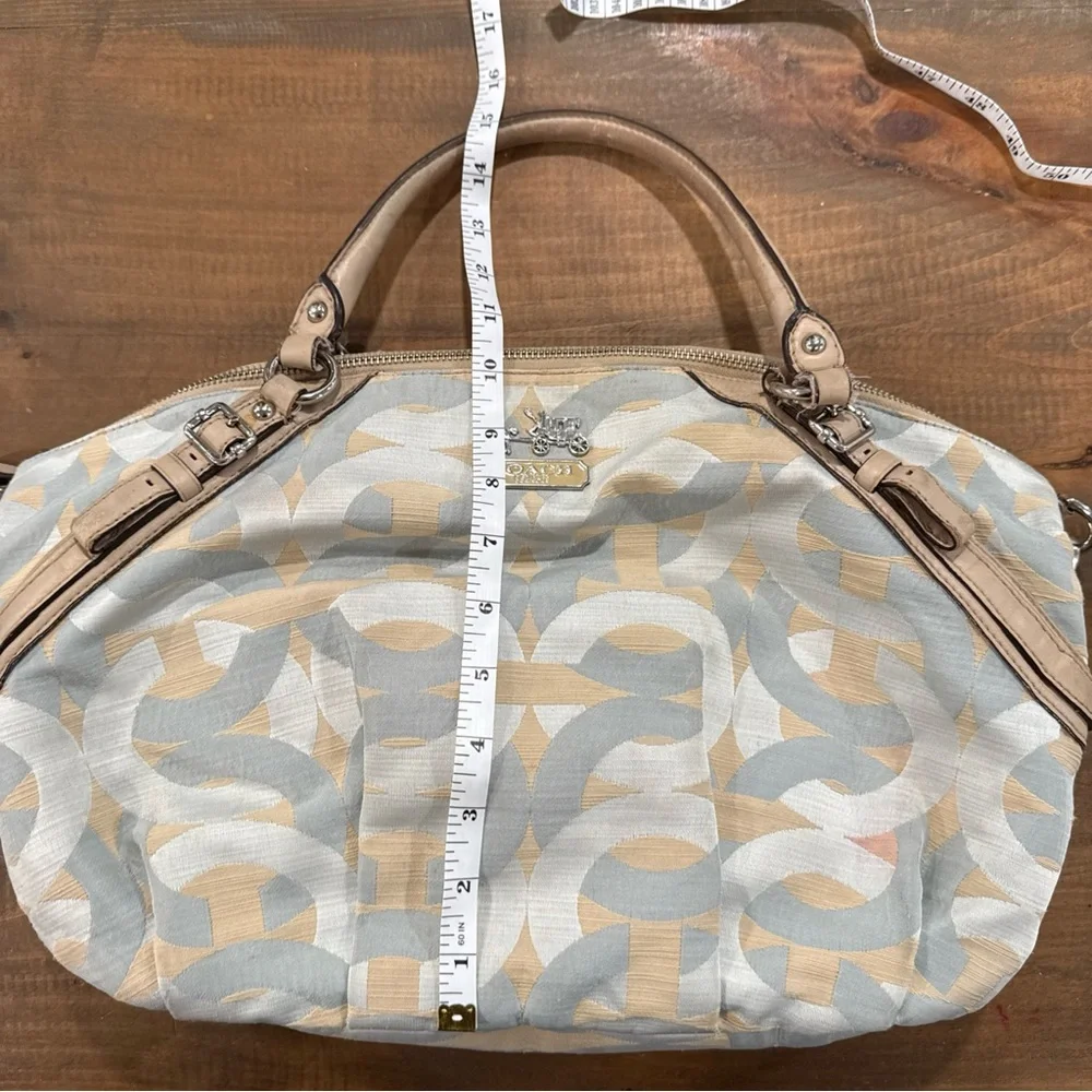 COACH MADISON SATCHEL Blue Cream Signature C Fabric Leather Trim Handbag Purse - Picture 14 of 14